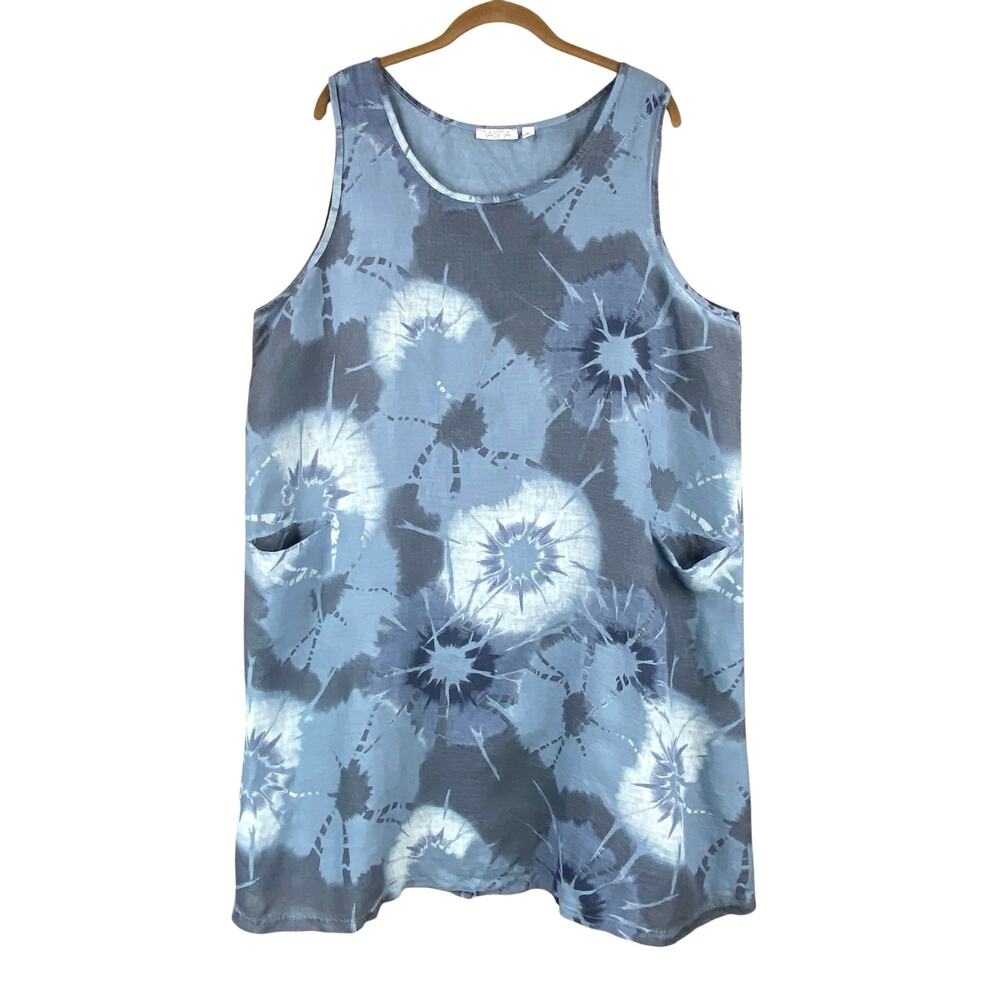 Vasna 100% Linen Sleeveless Dress Size 2X Blue Gray Beach resort Cruise